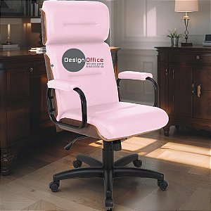 Cadeira Original Eames Presidente com Rodinhas Black e Anti Risco Linha Capa em Madeira Escura - Rosa Claro