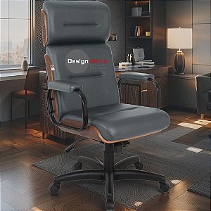 Cadeira Original Eames Presidente com Rodinhas Black e Anti Risco Linha Capa em Madeira Escura - Cinza Escuro
