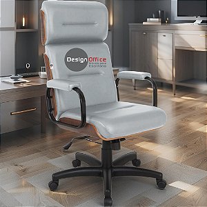 Cadeira Original Eames Presidente com Rodinhas Black e Anti Risco Linha Capa em Madeira Escura - Cinza Claro