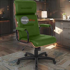 Cadeira Original Eames Presidente com Rodinhas Black e Anti Risco Linha Capa em Madeira Escura - Verde Escuro