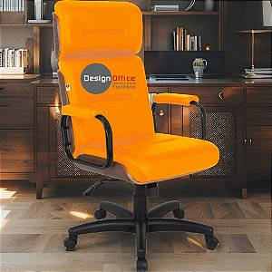 Cadeira Original Eames Presidente com Rodinhas Black e Anti Risco Linha Capa em Madeira Escura - Laranja