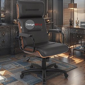 Cadeira Original Eames Presidente com Rodinhas Black e Anti Risco Linha Capa em Madeira Escura - Preto