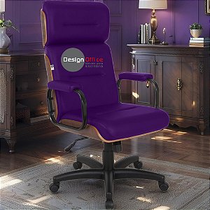 Cadeira Original Eames Presidente com Rodinhas Black e Anti Risco Linha Capa em Madeira Escura - Roxo