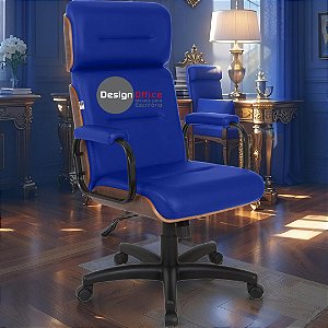 Cadeira Original Eames Presidente com Rodinhas Black e Anti Risco Linha Capa em Madeira Escura - Azul