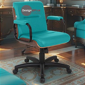 Cadeira Original Eames Diretor com Rodinhas Black e Anti Risco Linha Capa em Madeira Escura - Verde Água