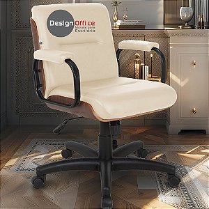 Cadeira Original Eames Diretor com Rodinhas Black e Anti Risco Linha Capa em Madeira Escura - Bege
