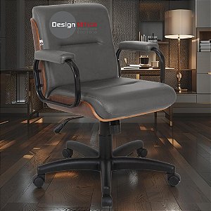 Cadeira Original Eames Diretor com Rodinhas Black e Anti Risco Linha Capa em Madeira Escura - Marrom Café