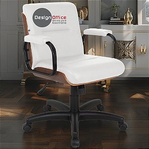 Cadeira Original Eames Diretor com Rodinhas Black e Anti Risco Linha Capa em Madeira Escura - Branco