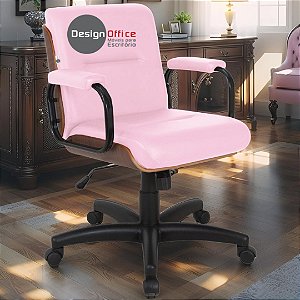 Cadeira Original Eames Diretor com Rodinhas Black e Anti Risco Linha Capa em Madeira Escura - Rosa Claro