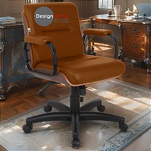 Cadeira Original Eames Diretor com Rodinhas Black e Anti Risco Linha Capa em Madeira Escura - Caramelo