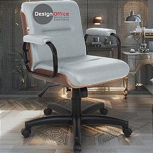 Cadeira Original Eames Diretor com Rodinhas Black e Anti Risco Linha Capa em Madeira Escura - Cinza Claro
