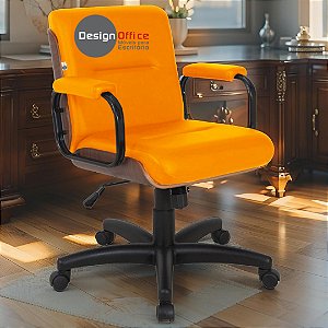 Cadeira Original Eames Diretor com Rodinhas Black e Anti Risco Linha Capa em Madeira Escura - Laranja