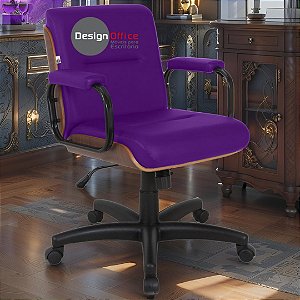 Cadeira Original Eames Diretor com Rodinhas Black e Anti Risco Linha Capa em Madeira Escura - Roxo