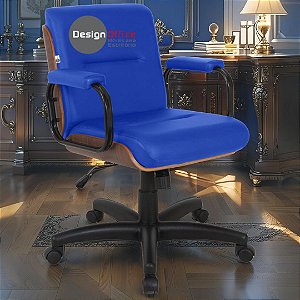 Cadeira Original Eames Diretor com Rodinhas Black e Anti Risco Linha Capa em Madeira Escura - Azul