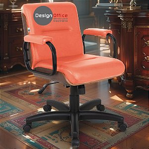 Cadeira Original Eames Diretor com Rodinhas Black e Anti Risco Linha Capa em Madeira Escura - Vermelho Telha