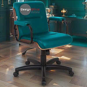 Cadeira Original Eames Diretor com Rodinhas Black e Anti Risco Linha Capa em Madeira Escura - Verde