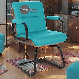 Cadeira Original Eames Interlocutor Black Linha Capa em Madeira Escura - Verde Água