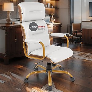 Cadeira Original Eames Presidente Dourada Anti Risco Linha Capa em Madeira Escura - Branco