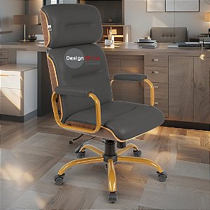 Cadeira Original Eames Presidente Dourada Anti Risco Linha Capa em Madeira Escura - Marrom Café