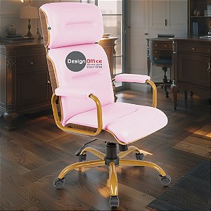 Cadeira Original Eames Presidente Dourada Anti Risco Linha Capa em Madeira Escura - Rosa Claro