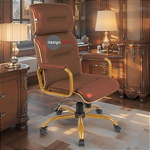 Cadeira Original Eames Presidente Dourada Anti Risco Linha Capa em Madeira Escura - Caramelo