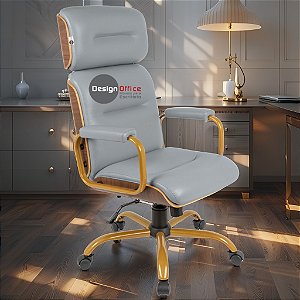 Cadeira Original Eames Presidente Dourada Anti Risco Linha Capa em Madeira Escura - Cinza Claro