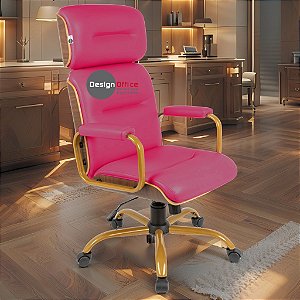 Cadeira Original Eames Presidente Dourada Anti Risco Linha Capa em Madeira Escura - Rosa Pink