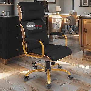 Cadeira Original Eames Presidente Dourada Anti Risco Linha Capa em Madeira Escura - Preto