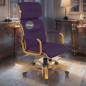 Cadeira Original Eames Presidente Dourada Anti Risco Linha Capa em Madeira Escura - Roxo