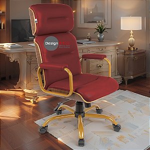 Cadeira Original Eames Presidente Dourada Anti Risco Linha Capa em Madeira Escura - Vermelho