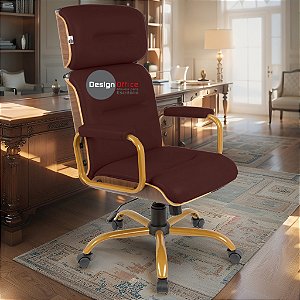 Cadeira Original Eames Presidente Dourada Anti Risco Linha Capa em Madeira Escura - Vermelho Vinho