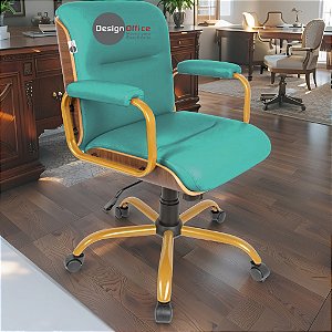 Cadeira Original Eames Diretor Dourada Anti Risco Linha Capa em Madeira Escura - Verde Água