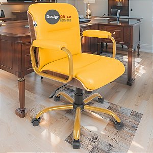 Cadeira Original Eames Diretor Dourada Anti Risco Linha Capa em Madeira Escura - Amarelo