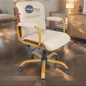 Cadeira Original Eames Diretor Dourada Anti Risco Linha Capa em Madeira Escura - Bege