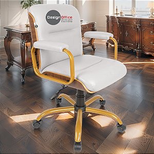 Cadeira Original Eames Diretor Dourada Anti Risco Linha Capa em Madeira Escura - Branco