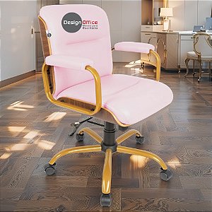 Cadeira Original Eames Diretor Dourada Anti Risco Linha Capa em Madeira Escura - Rosa Claro