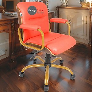 Cadeira Original Eames Diretor Dourada Anti Risco Linha Capa em Madeira Escura - Vermelho
