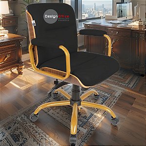Cadeira Original Eames Diretor Dourada Anti Risco Linha Capa em Madeira Escura - Preto
