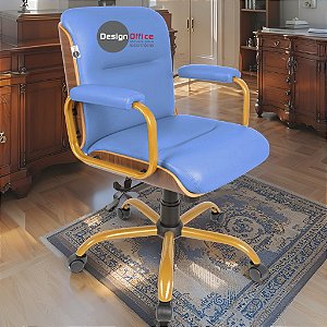 Cadeira Original Eames Diretor Dourada Anti Risco Linha Capa em Madeira Escura - Azul Bebê