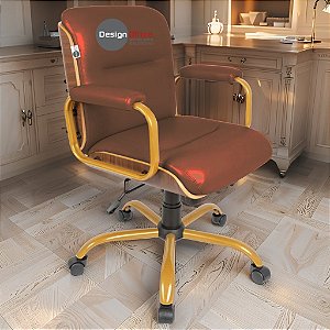 Cadeira Original Eames Diretor Dourada Anti Risco Linha Capa em Madeira Escura - Caramelo