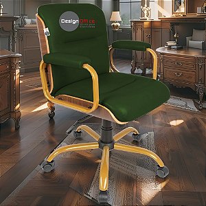 Cadeira Original Eames Diretor Dourada Anti Risco Linha Capa em Madeira Escura - Verde Escuro