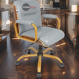 Cadeira Original Eames Diretor Dourada Anti Risco Linha Capa em Madeira Escura - Cinza Claro