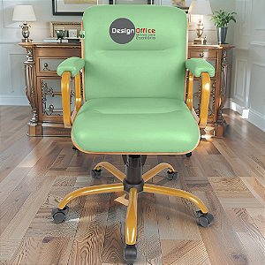Cadeira Original Eames Diretor Dourada Anti Risco Linha Capa em Madeira Escura - Verde Limão