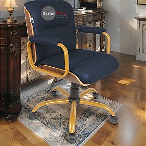 Cadeira Original Eames Diretor Dourada Anti Risco Linha Capa em Madeira Escura - Azul Marinho