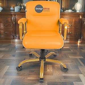 Cadeira Original Eames Diretor Dourada Anti Risco Linha Capa em Madeira Escura - Amarelo Mostarda