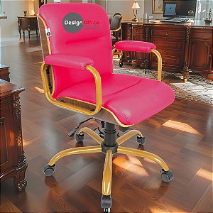 Cadeira Original Eames Diretor Dourada Anti Risco Linha Capa em Madeira Escura - Rosa Pink
