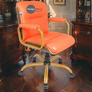 Cadeira Original Eames Diretor Dourada Anti Risco Linha Capa em Madeira Escura - Vermelho Telha
