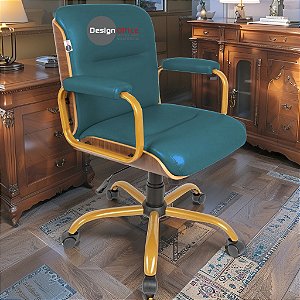Cadeira Original Eames Diretor Dourada Anti Risco Linha Capa em Madeira Escura - Verde