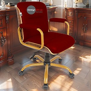 Cadeira Original Eames Diretor Dourada Anti Risco Linha Capa em Madeira Escura - Vermelho Vinho