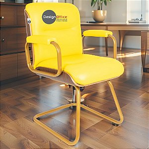 Cadeira Original Eames Interlocutor Dourada Anti Risco Linha Capa em Madeira Escura - Amarelo